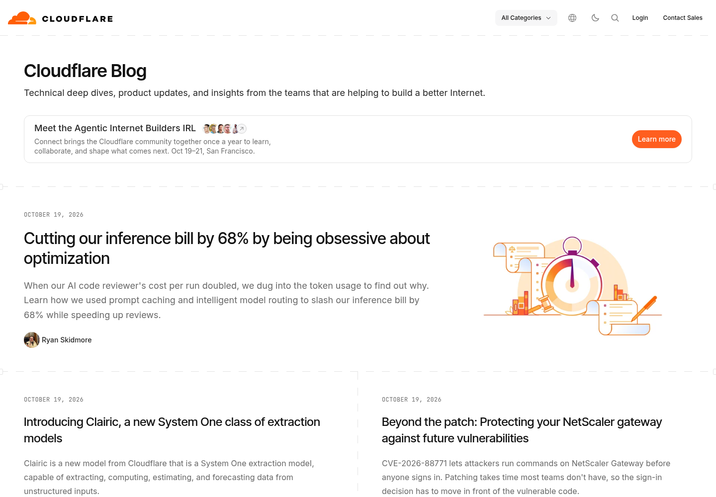 The Cloudflare blog index listing recent posts.