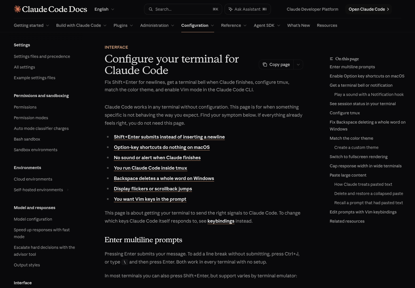 Anthropic's Configure your terminal for Claude Code documentation page at code.claude.com