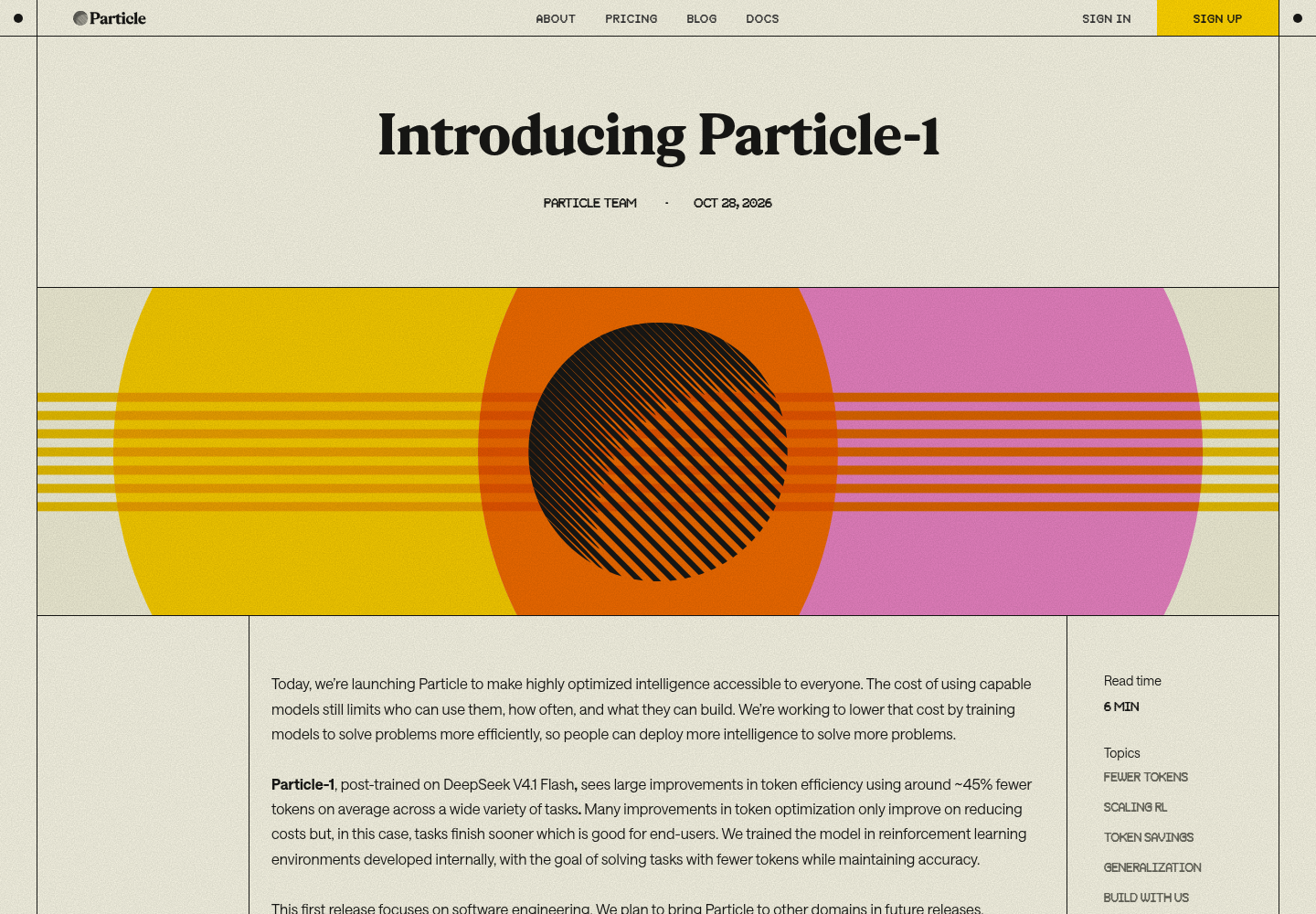 Particle's blog post titled Introducing Particle-1 on particle.ai.
