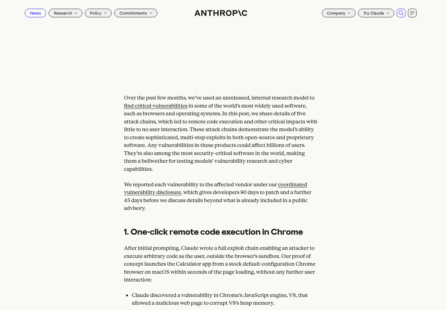 Anthropic's research blog post titled Discovering and exploiting vulnerabilities in critical, real-world software with Claude